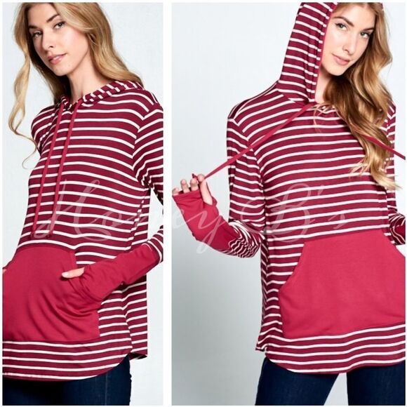 Oversized Striped Tunic Raspberry Striped Hoodie - Picture 1 of 2